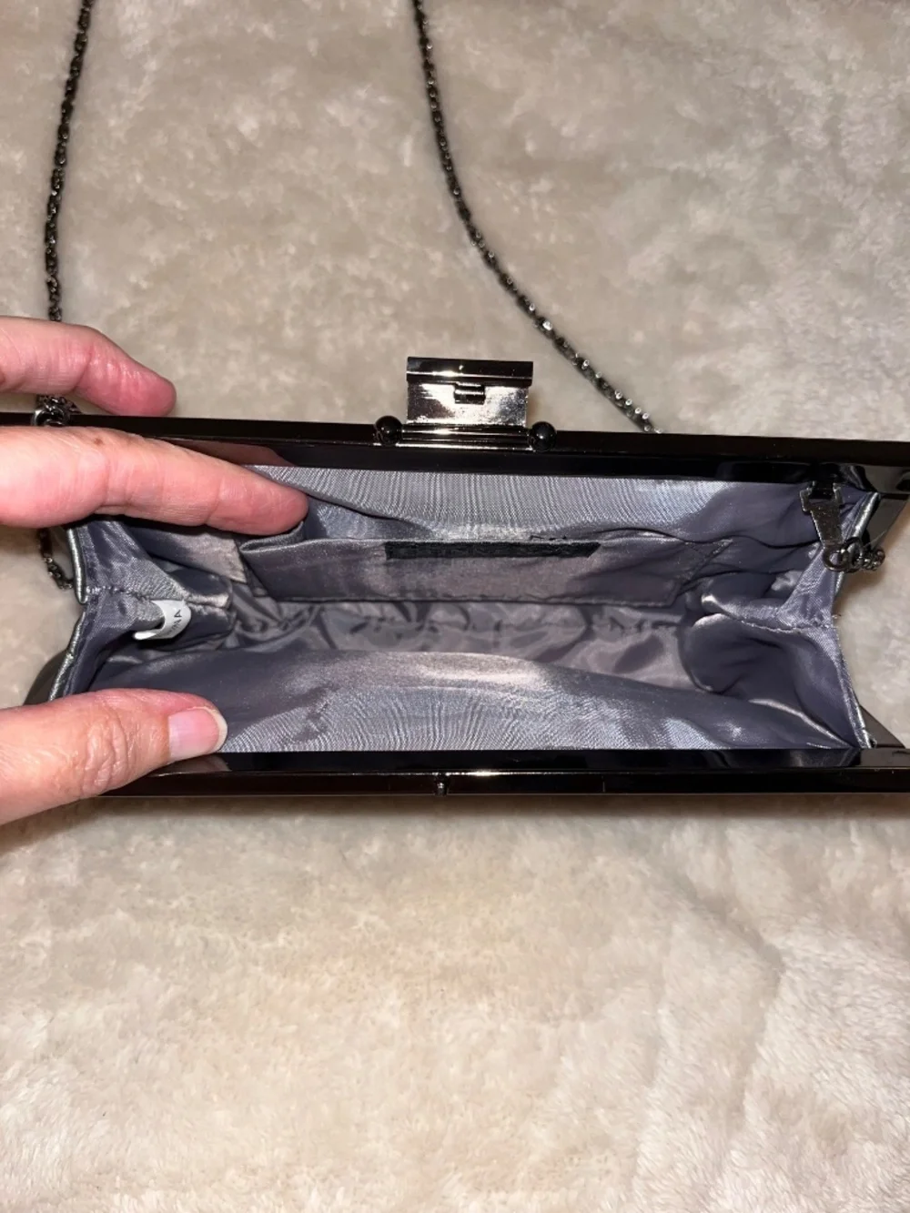 Silver Fancy Purse Clutch Metal Strap